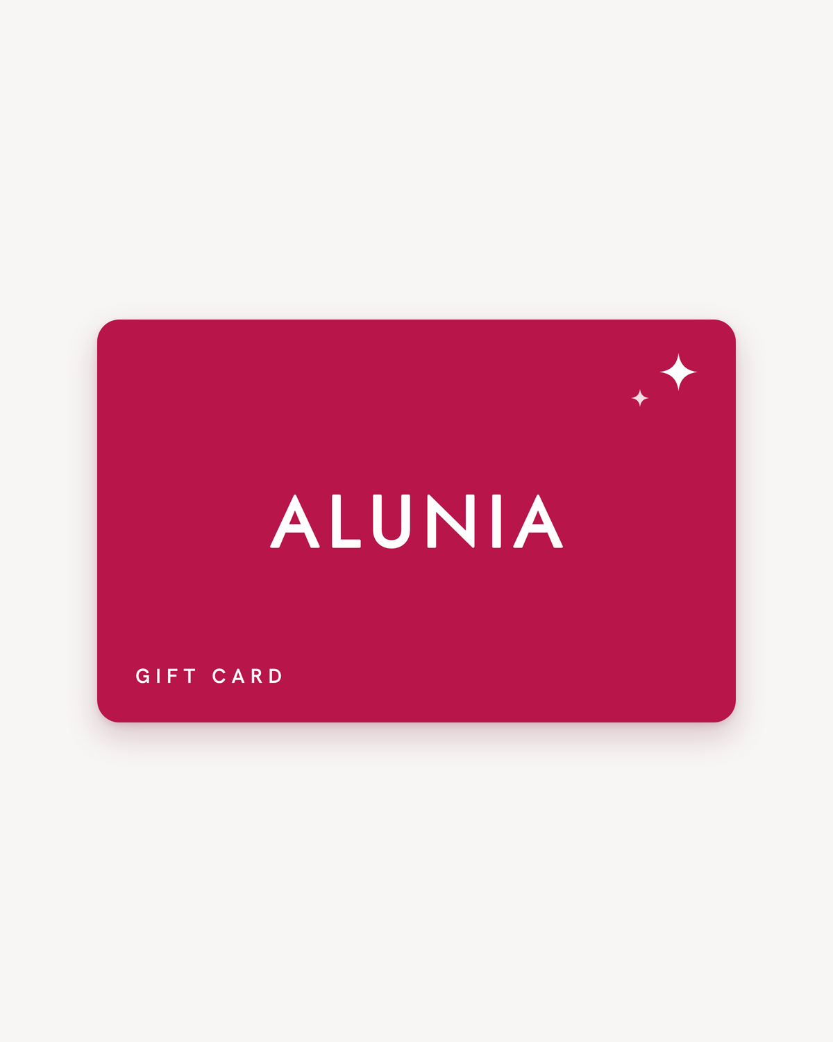 Alunia gift card: raspberry card with the white Alunia logo
