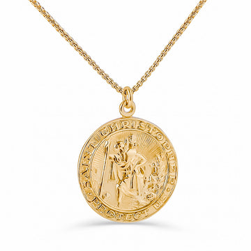 Large Saint Christopher Disc Necklace In Gold