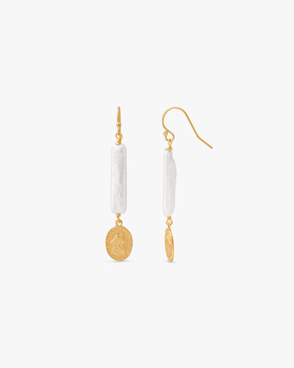 Lucie Saint Christopher Pearl Drop Earrings