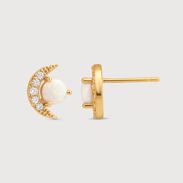 Gold Moon Stud Earrings