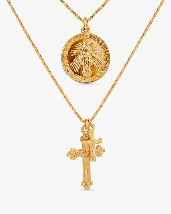 Alina Double Cross & Mary Necklace Set