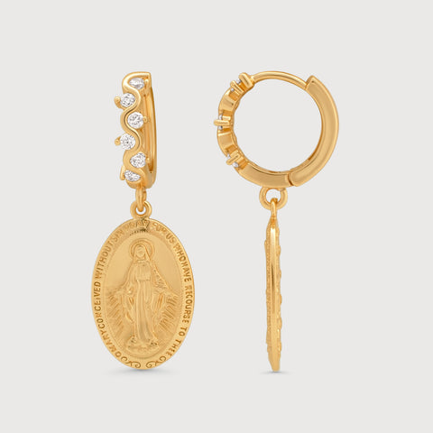 Coin Mary Gold Hoop Earrings