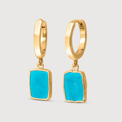 Gold Dipped Turquoise Hoop Earrings