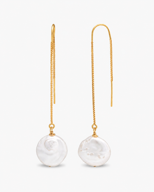 Aurea Coin Pearl Threader Earrings