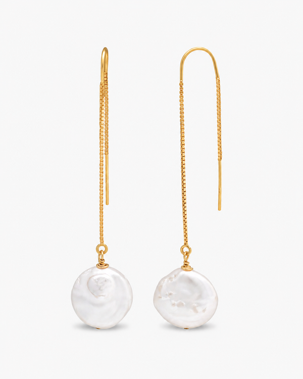Aurea Coin Pearl Threader Earrings