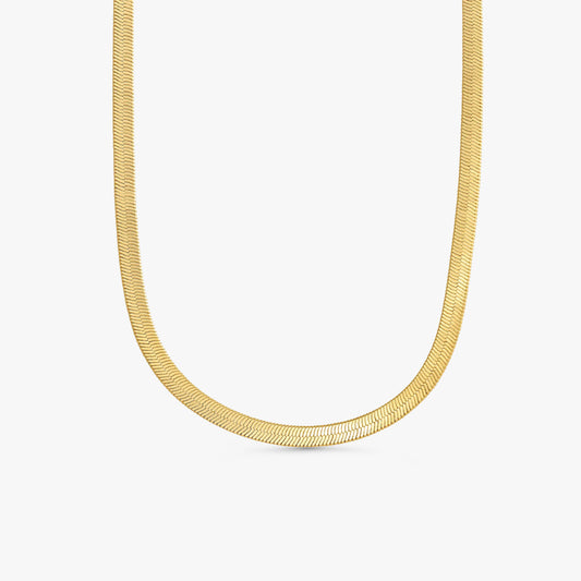 Naya Herringbone Chain Necklace in 14k gold vermeil flat snake chain on white background