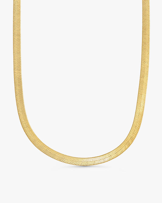 Naya Herringbone Chain Necklace in 14k gold vermeil flat snake chain on white background