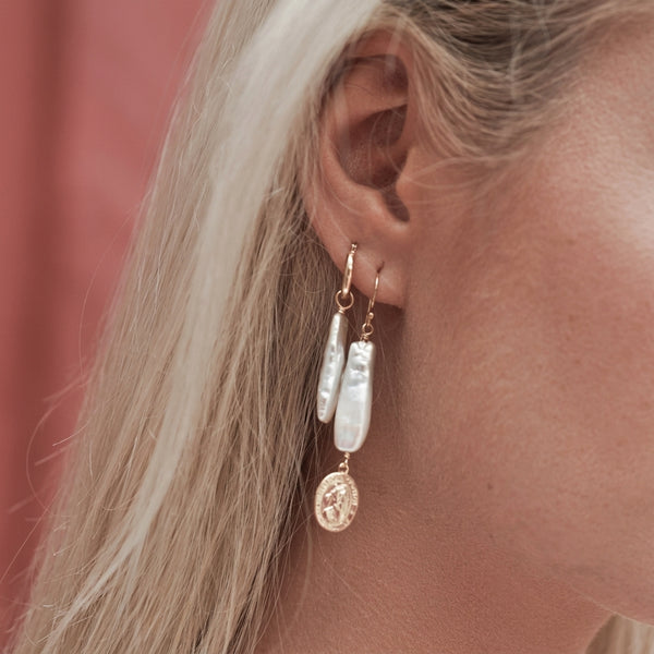 Lucie Saint Christopher Pearl Drop Earrings