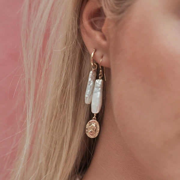 Lucie Saint Christopher Pearl Drop Earrings