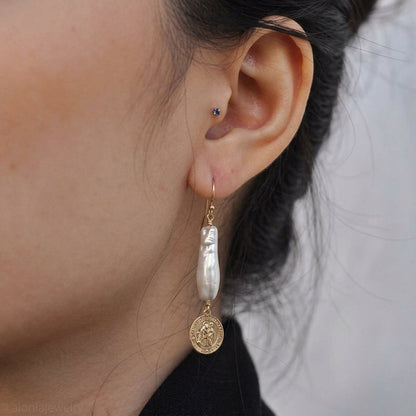 Lucie Saint Christopher Pearl Drop Earrings
