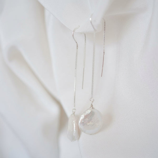 Aurea Coin Pearl Threader Earrings