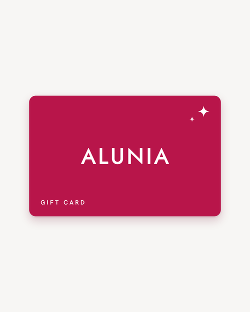 Alunia gift card: raspberry card with the white Alunia logo