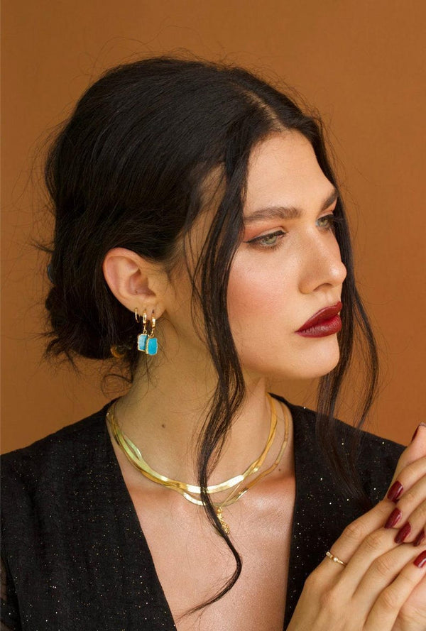 Ebba Silver Turquoise-Tone Huggie Earrings