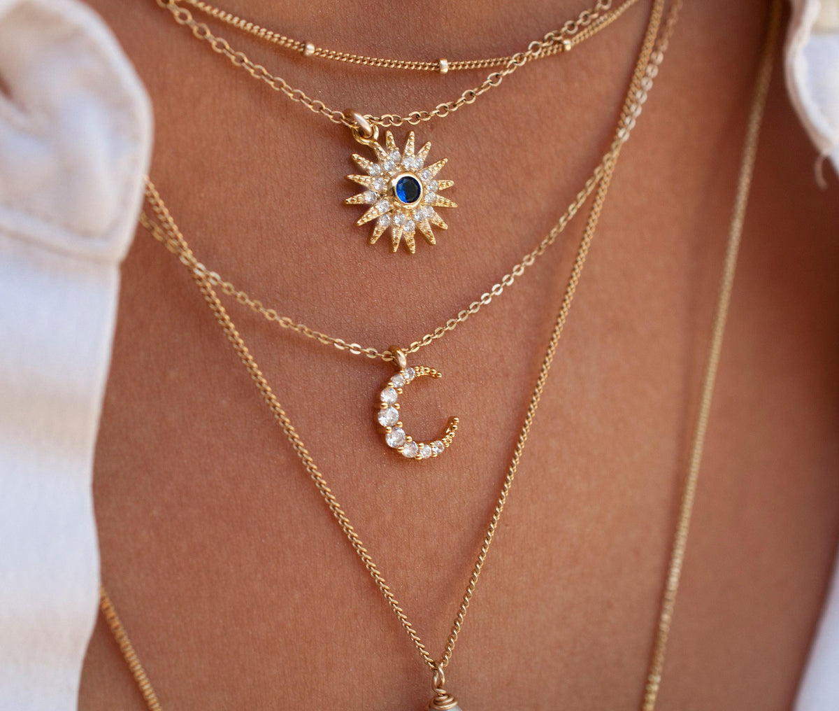 Dainty Crescent Moon Necklace: Gold Filled, Cubic Zirconia Charm