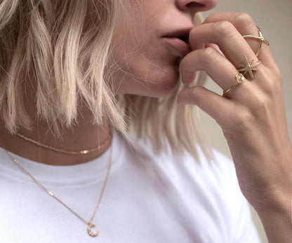 Dainty Crescent Moon Necklace: Gold Filled, Cubic Zirconia Charm