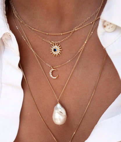 Gold Sunburst Necklace: Blue Starburst Center, 14K Gold Filled Chain