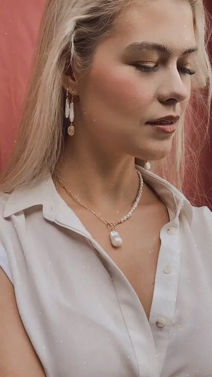 Lucie Saint Christopher Pearl Drop Earrings
