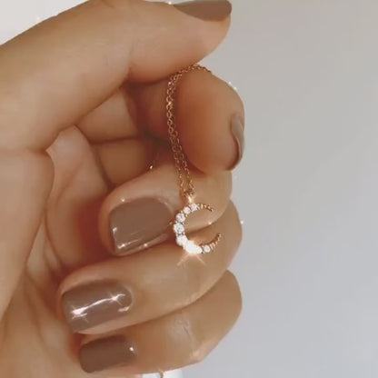 Dainty Crescent Moon Necklace: Gold Filled, Cubic Zirconia Charm