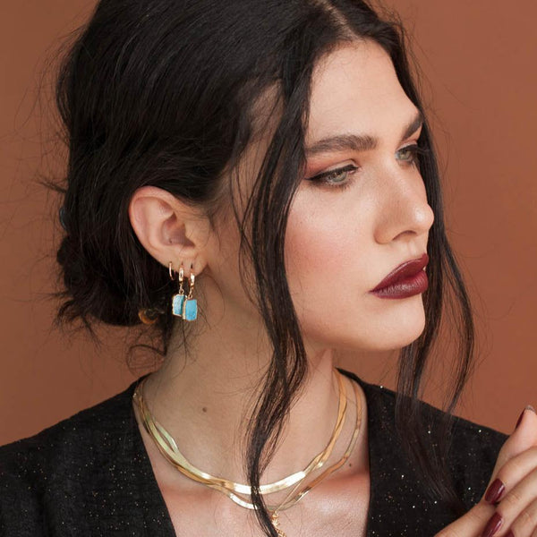 Gold Dipped Turquoise Hoop Earrings