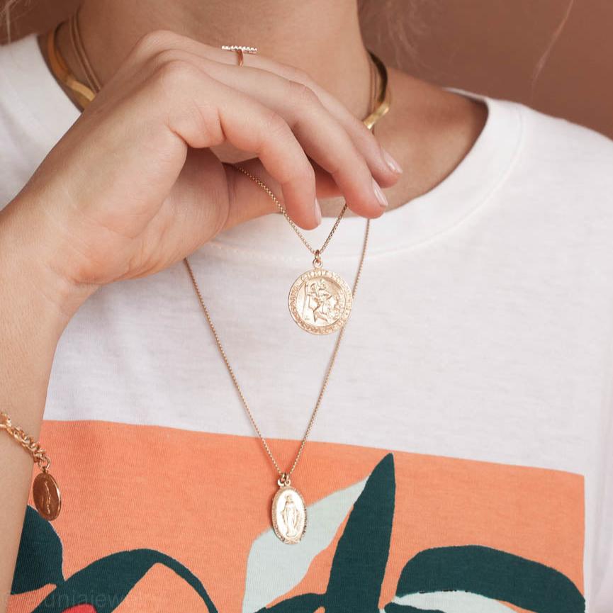 Large Saint Christopher Disc Necklace In Gold
