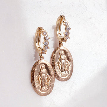 Coin Mary Gold Hoop Earrings