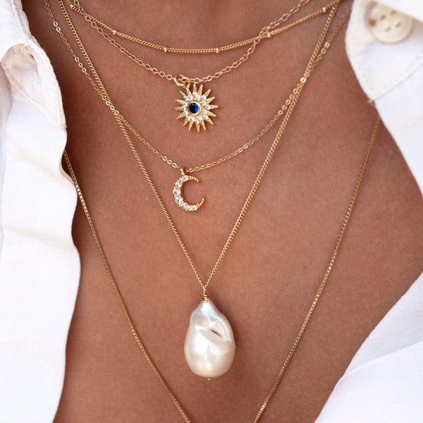 Sun Ray & Starburst Necklace In Gold