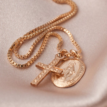 Cross Mary Medallion Necklace