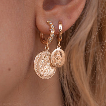 Traveler's Coin Saint Christopher Medal Earrings